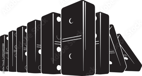 Black and white dominoes falling in a row sequence