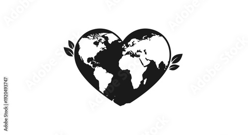 Heart Shaped World Map Illustration.