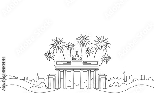  Brandenburg Gate Fireworks German Unity Day Monoline Background