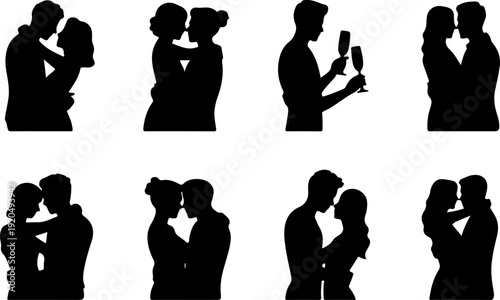 Romantic Couple Silhouette Collection Vector Set