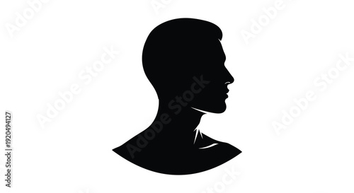 A stark black profile of a man s head and neck is presented against a white background a striking silhouette
