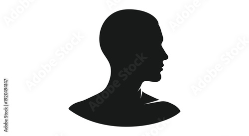 A stark black silhouette depicts the profile of a human head and neck against a white background silhouette