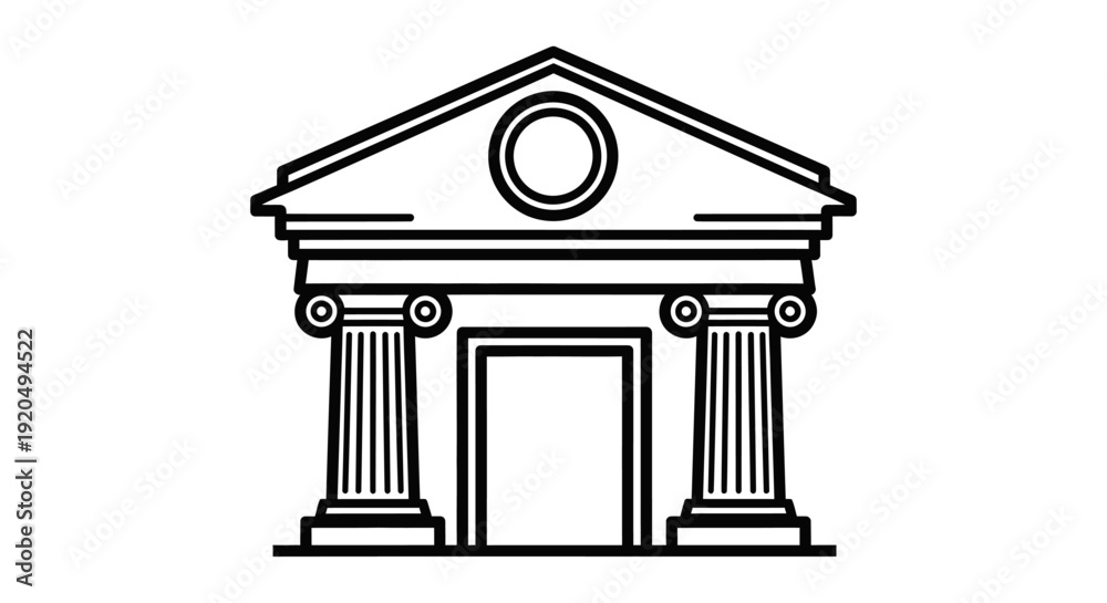 Obraz premium Classical Building Outline Icon with Pillars and Pediment Isolated White Background
