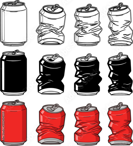 Crushed aluminum can drawing set

