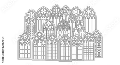 Ornate Gothic Stained Glass Window Design Isolated White Background