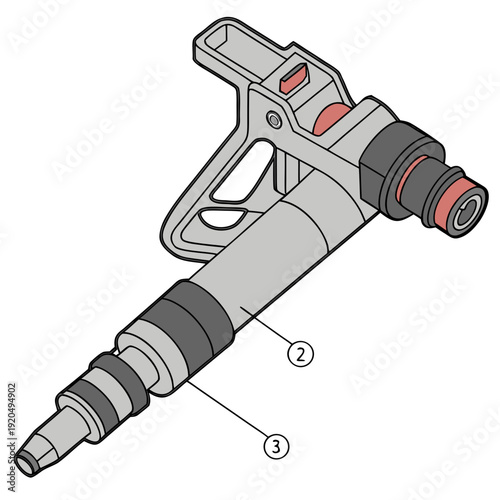 Isometric Line Art Illustration of an Automotive Fuel Injector with Numbered Details, Essential Engine Component for Modern Vehicles