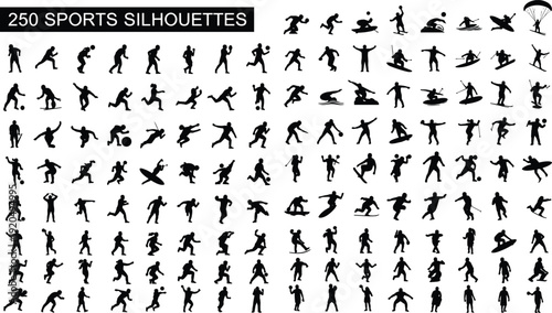 Huge Collection of 250 Sports Silhouettes Vector Illustration Featuring Athletes Participating in Various Olympic Games Activities for Graphic Design Projects