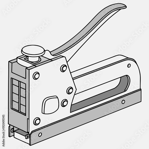 Robust staple gun illustration in grey tones, representing a versatile tool for office tasks, DIY projects, and professional fastening applications.