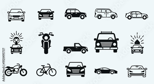 Vehicle Icons Set: Car, Truck, Motorcycle, Bicycle