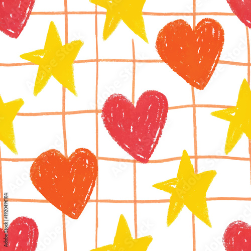 Seamless Valentine vector illustration set featuring a red and pink pattern of heart and star shapes for romantic holiday card decoration and love symbol design