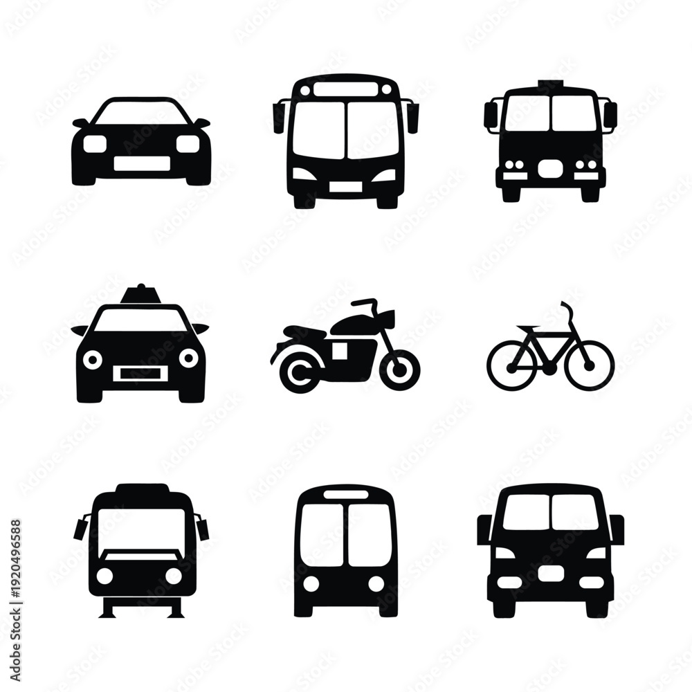 Obraz premium Urban Transportation Vehicles Silhouette Set on white background