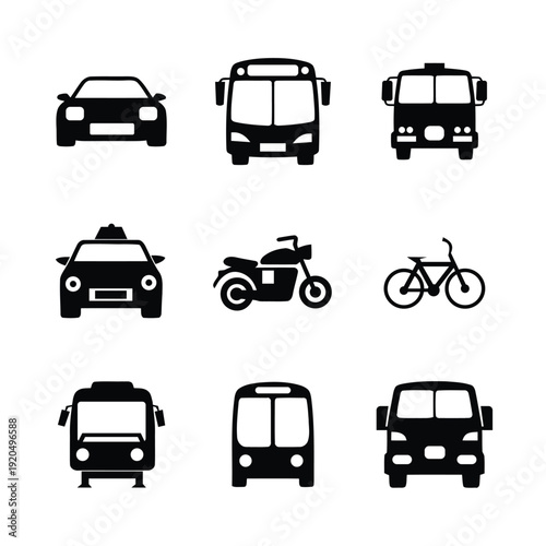 Urban Transportation Vehicles Silhouette Set on white background