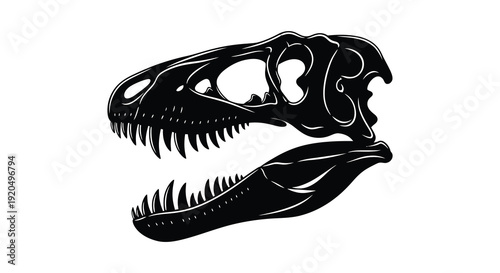 A striking black silhouette of a dinosaur skull showcasing sharp teeth and detailed bone structure silhouette high quality professional