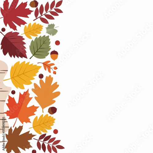 Autumn Leaves Border Design with Acorns and Berries.