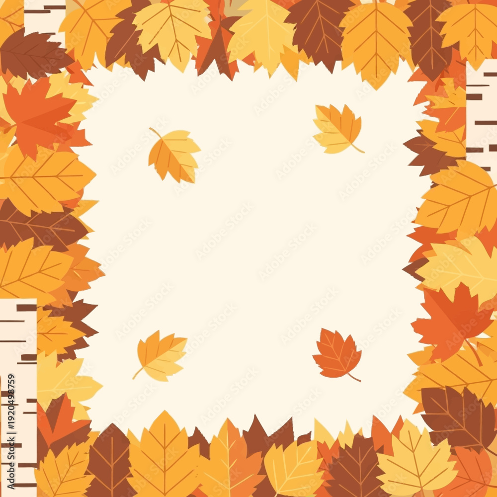 Fototapeta premium Autumn Leaves Border with Birch Tree Texture.