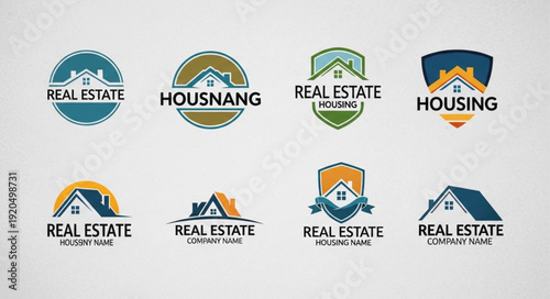 Collection of Real Estate and Housing Logos with Houses and Roofs.
