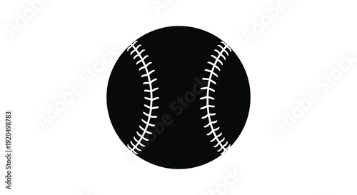 A striking black silhouette of a baseball with prominent stitching details against a plain white background silhouette high quality