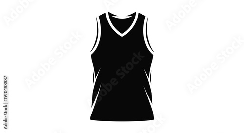 A stark black silhouette of a sleeveless athletic jersey emphasizing its v neck and form fitting design silhouette high quality professional