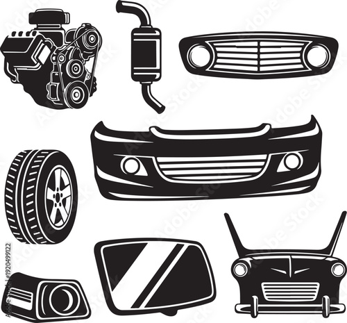 Car Parts and Accessories Vector Illustrations Set