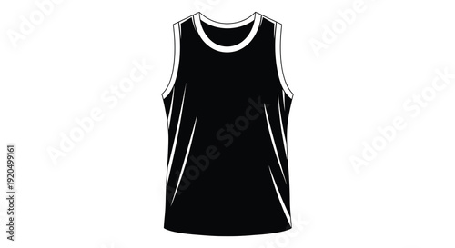 A stark black athletic tank top is prominently displayed against a clean white background a bold silhouette high quality