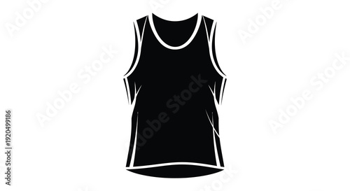 A striking black silhouette of a sleeveless athletic jersey hanging against a plain white background silhouette high quality professional