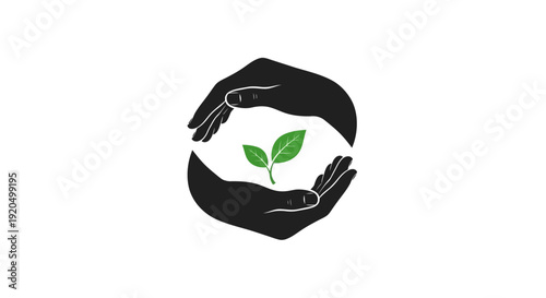 Hands holding green sprout illustration.