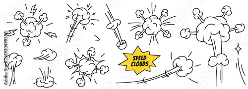 Doodle superhero effects, vector action icons