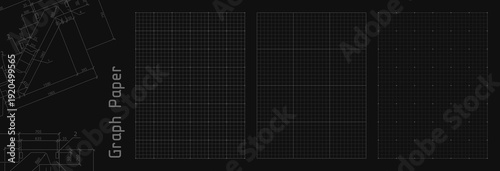 фотографія Blueprint black grids, vector mm paper set