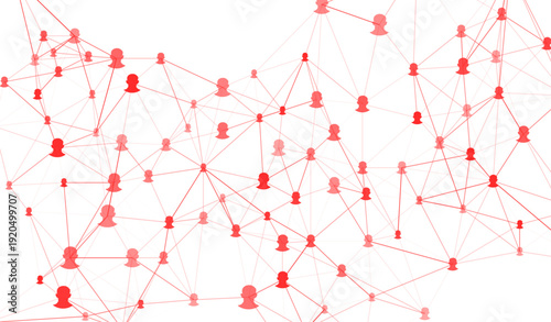 Abstract visualization of a social network with interconnected people profiles. Digital illustration representing communication, data, and community connections.