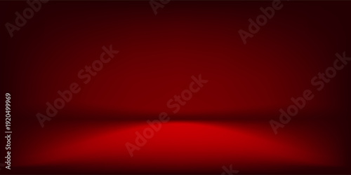 Red studio background. Abstract limbo podium studio room. Dark red gradient wall floor and spotlight scene. Showcase, promotion display. Vector stage mockup illustration