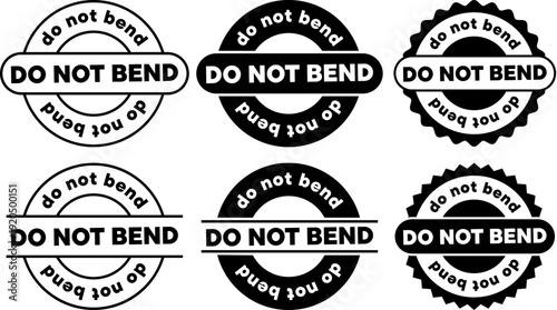 Six circular do not bend stamp designs in black and white styles for various uses