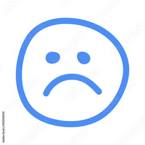 Hand-drawn blue sad face icon with a downturned mouth, representing feelings of unhappiness or disappointment.