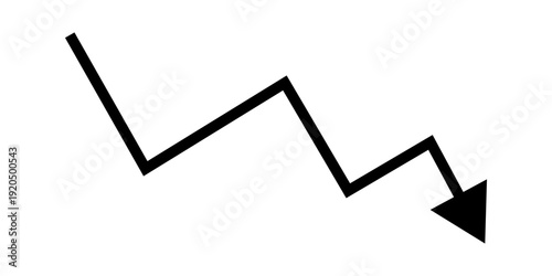 Graphic illustration of a black arrow showing a significant decrease or negative performance in business metrics.