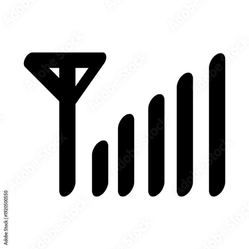 Black icon representing wireless signal strength with an antenna and increasing bars, indicating connectivity.