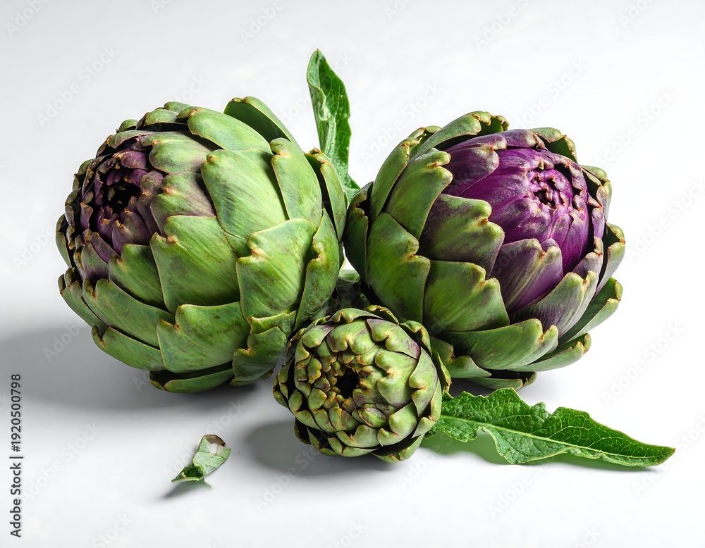 Obraz premium Fresh artichokes on white background