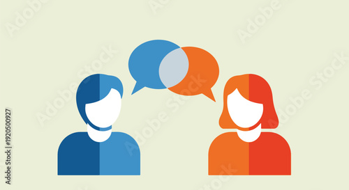 Conversation between man and woman dialogue bubble communication concept.