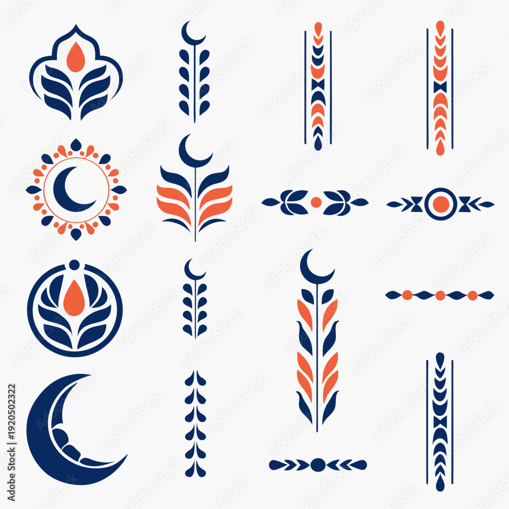 Fototapeta premium Islamic Decorative Divider Elements Set Arabic Ornament Vector Collection