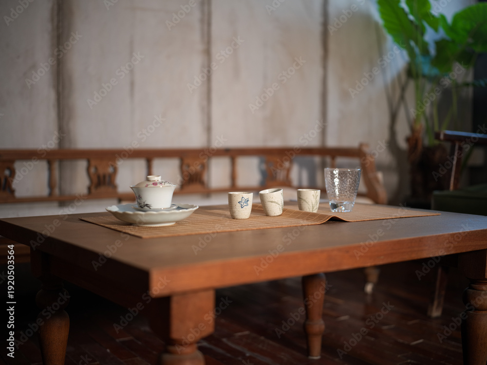 Fototapeta premium Chinese Tea Table and Utensil Arrangement