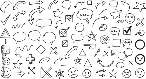 A diverse collection of various symbols and signs in a minimalist design isolated on white background, Vector