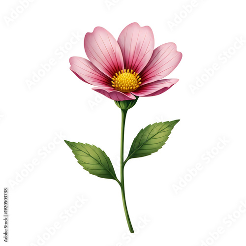 Wallpaper Mural A delicate pink daisy with a vibrant yellow center and slender green leaves Torontodigital.ca