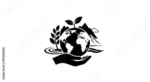 Hand Holding Earth with Leaves Illustration.