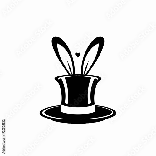 Black and white silhouette of a magic hat with rabbit ears symbol