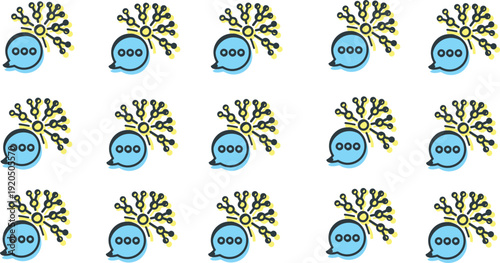 Digital communication and social media network icon set. Speech bubble with connection nodes for omnichannel marketing, global networking, and data sharing vector