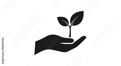 Hand Holding Small Green Plant Silhouette.
