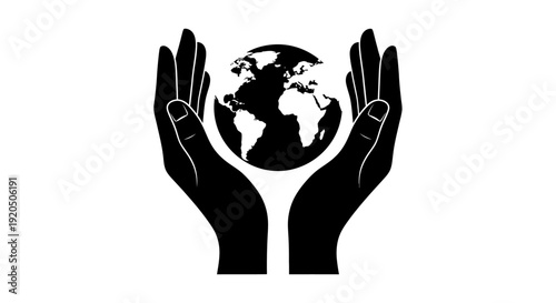 Hands Holding Earth Illustration Symbol.
