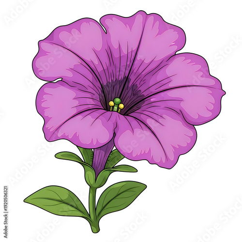 Wallpaper Mural A vibrant purple petunia flower with green leaves and delicate details Torontodigital.ca