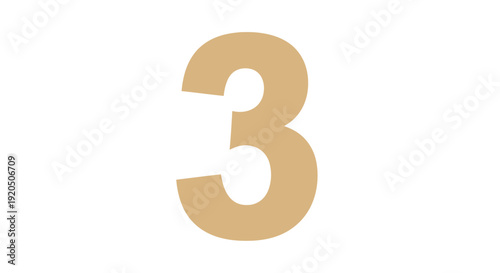 Large sand-colored number three on a clean white background.
