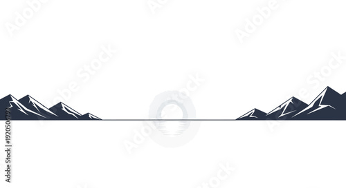 Minimalist Mountain Lake Landscape with Sun Reflection Vector