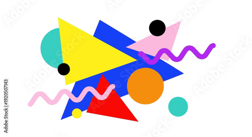 Vibrant abstract geometric shapes in a retro Memphis style pattern