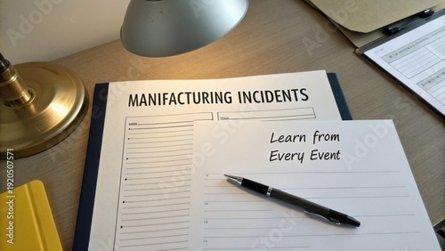 Manufacturing Incident Report Forms and Pen on Desk